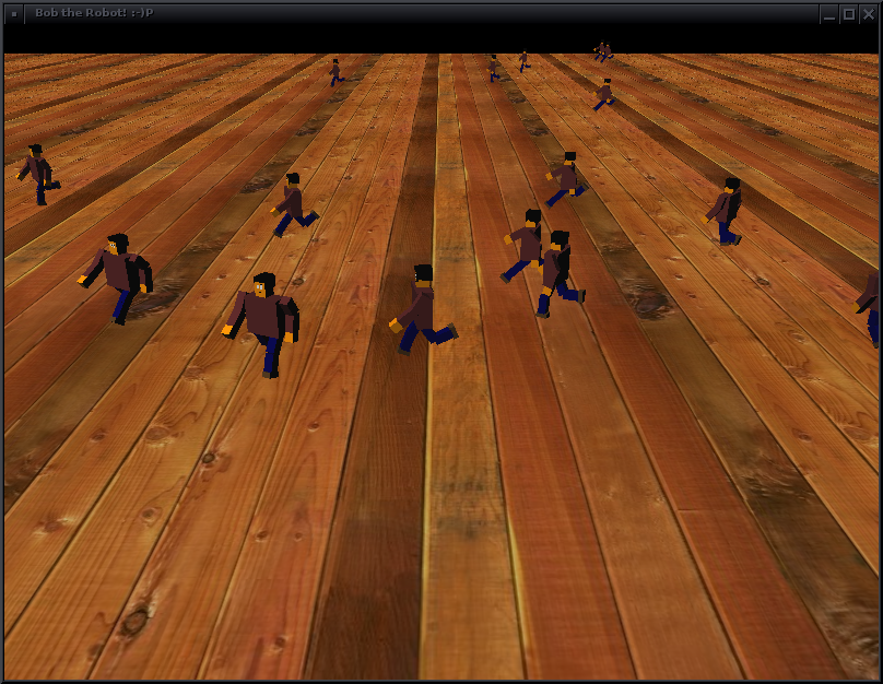 Bob-robots running on a wooden floor
